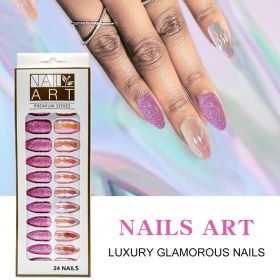L-3 Sequins Gold Powder Nail 24 Pieces (Option: Red light pink)